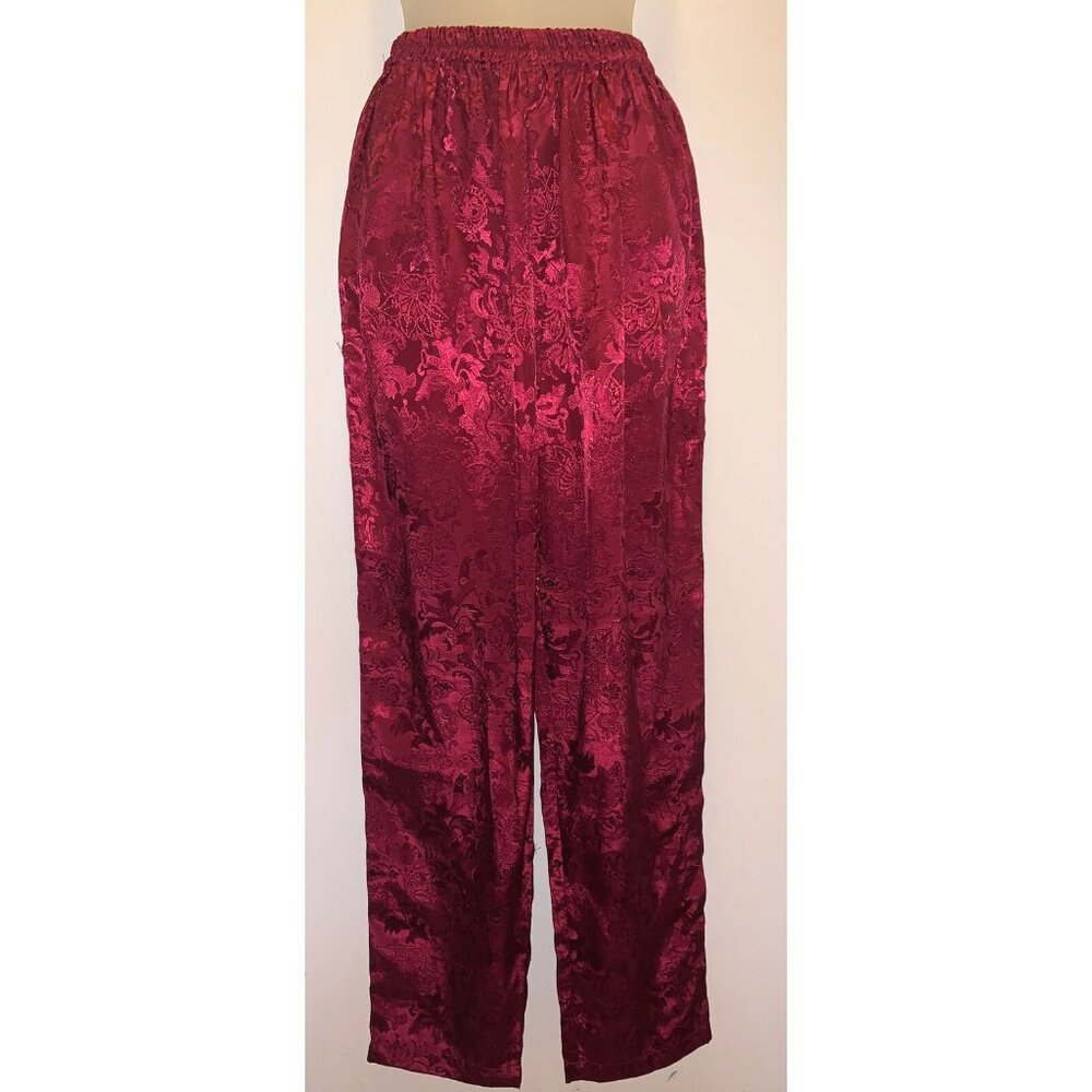 GOLD LABEL VICTORIA'S SECRET Burgundy Maroon Floral Jacquard Pajama Set ~ Small - Picture 7 of 11
